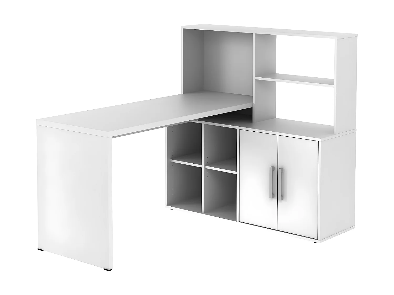 Bureau d'angle LEON avec rangements et étagères - Blanc