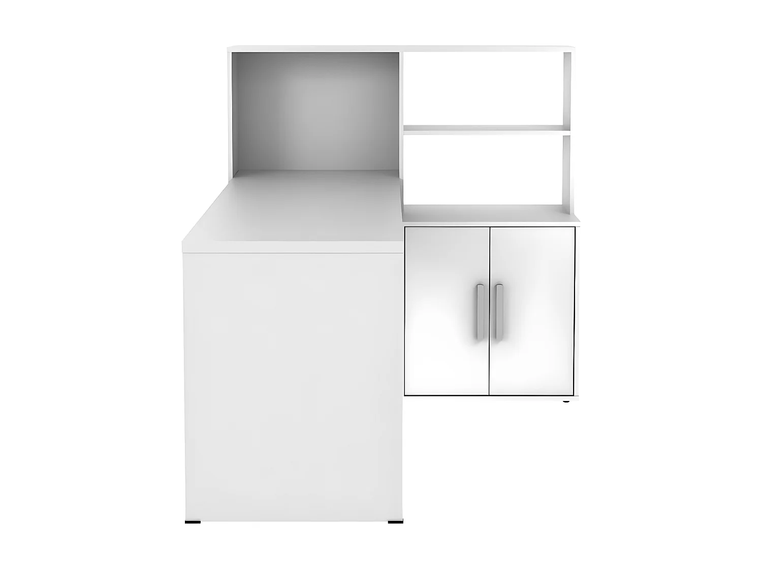 Bureau d'angle LEON avec rangements et étagères - Blanc