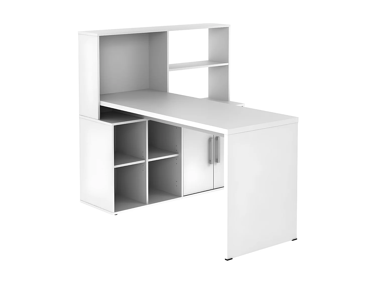 Bureau d'angle LEON avec rangements et étagères - Blanc