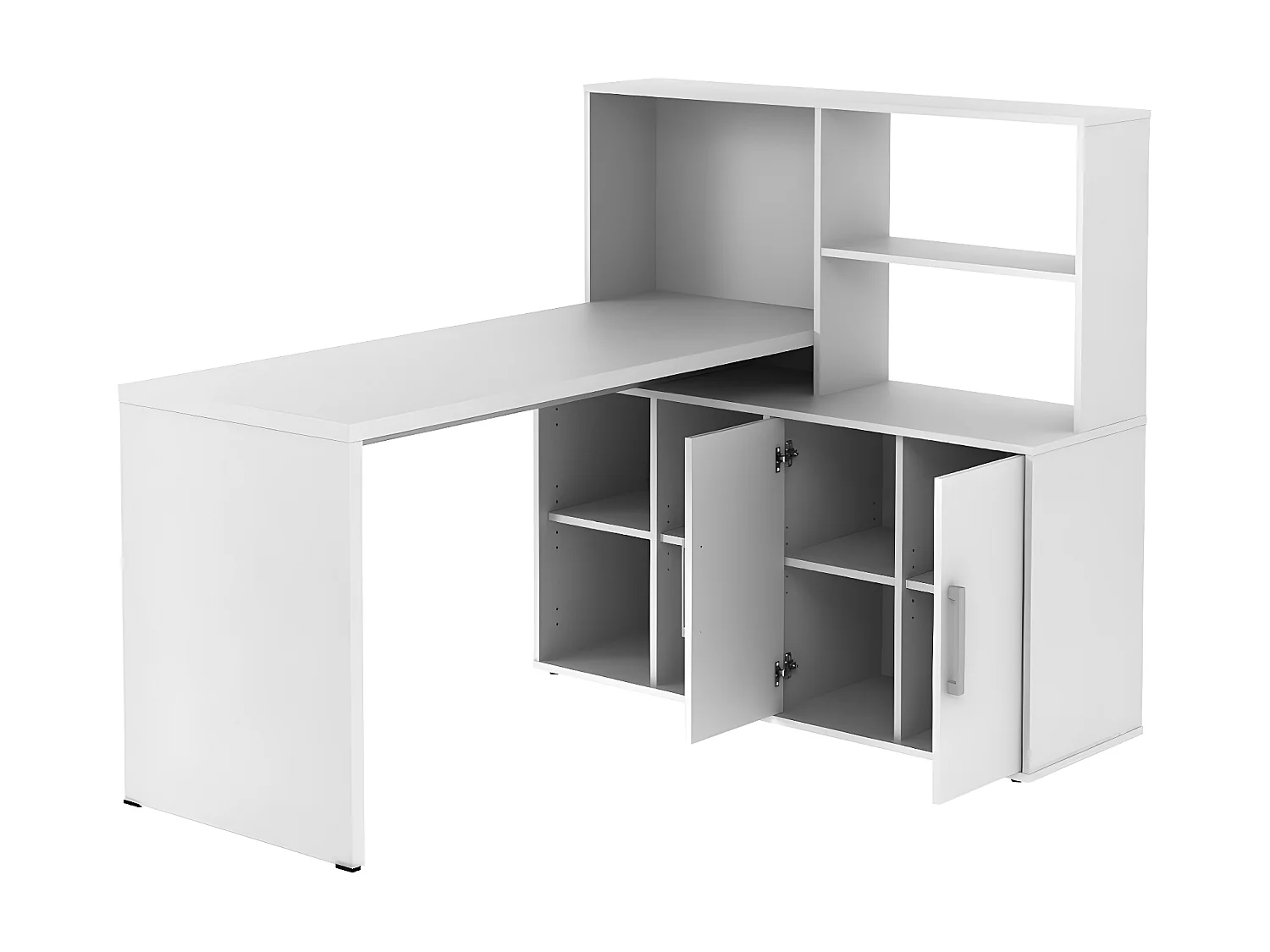 Bureau d'angle LEON avec rangements et étagères - Blanc