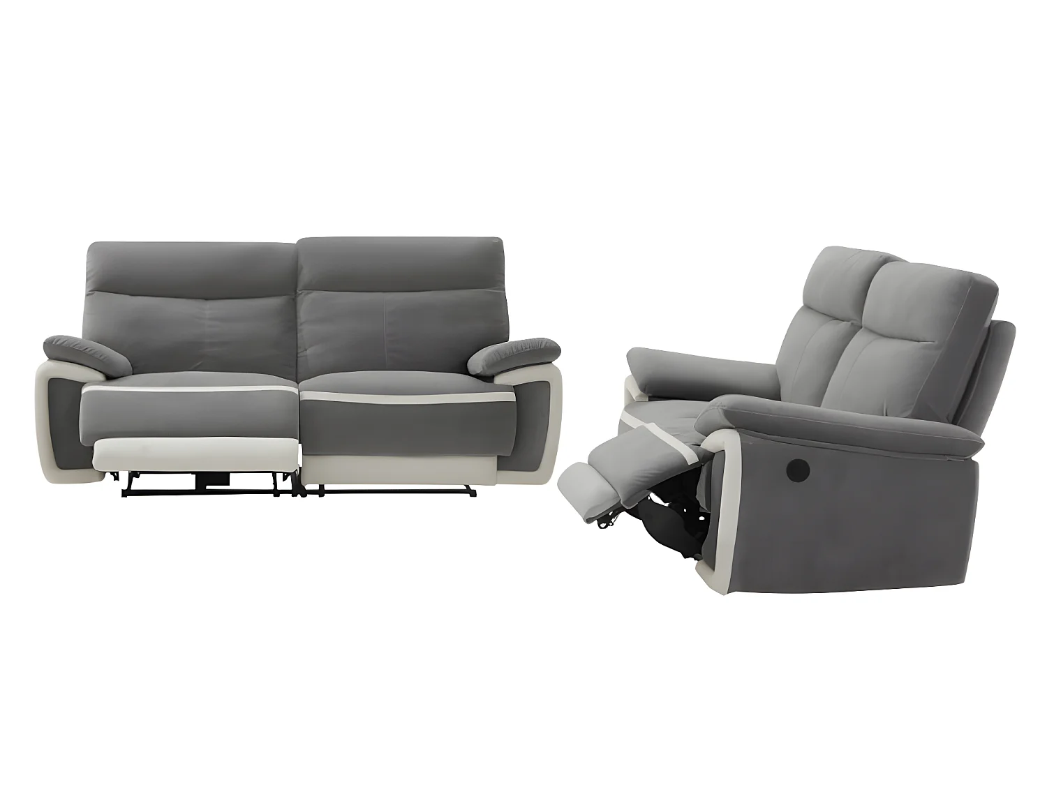 Kanapa 3-osobowa, 2-osobowa z funkcją relax z weluru METTI - Szary z pasami ecru