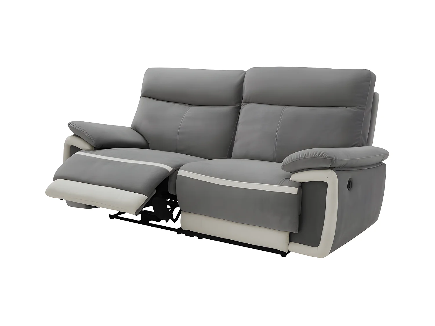 Sofás 3+2 places relax eléctrico de terciopelo METTI - Gris y bandas crudo