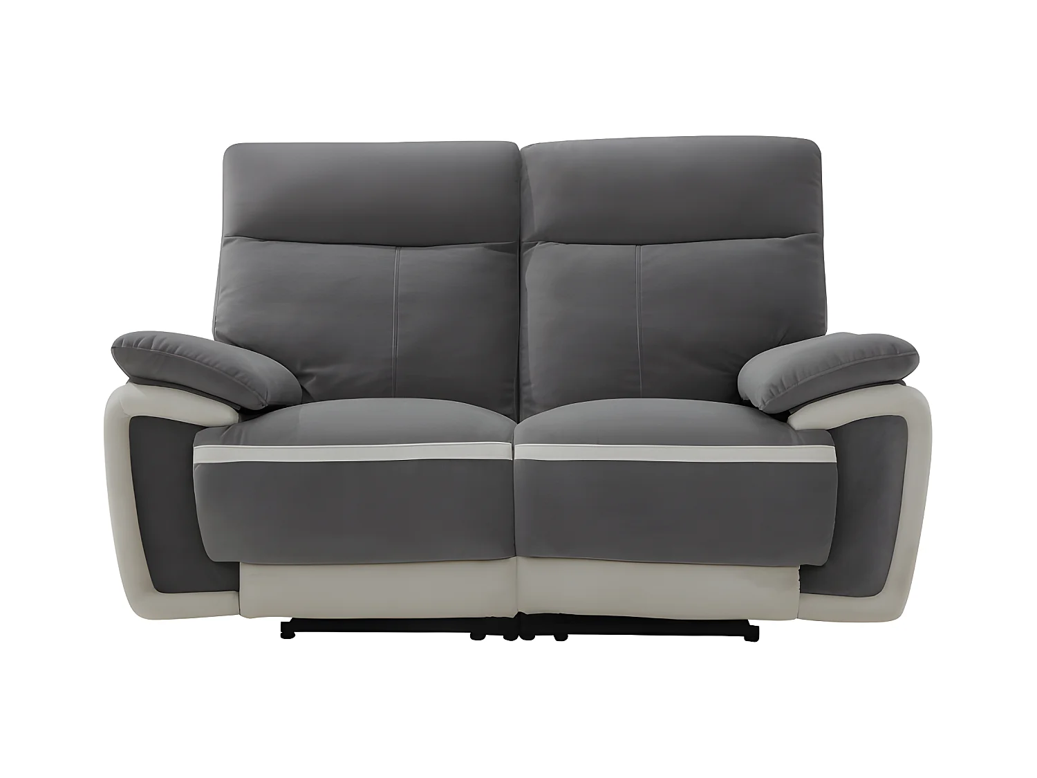 Sofás 3+2 places relax eléctrico de terciopelo METTI - Gris y bandas crudo