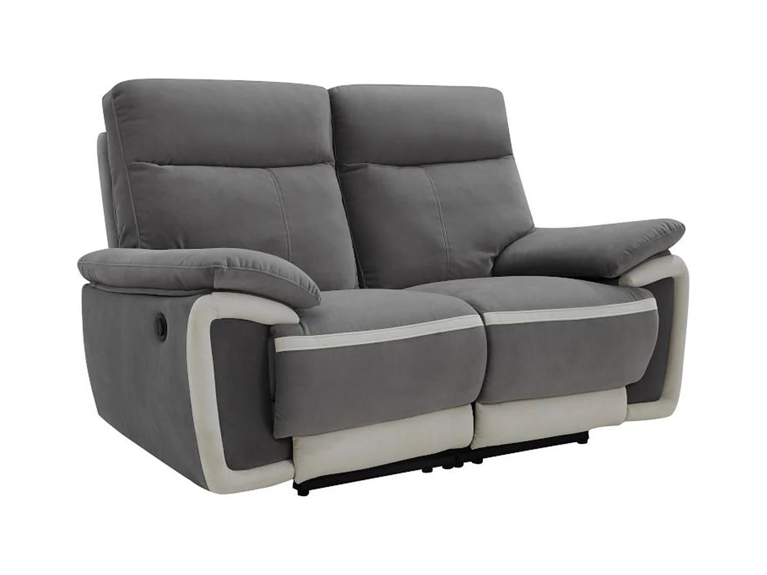 Sofás 3+2 places relax eléctrico de terciopelo METTI - Gris y bandas crudo