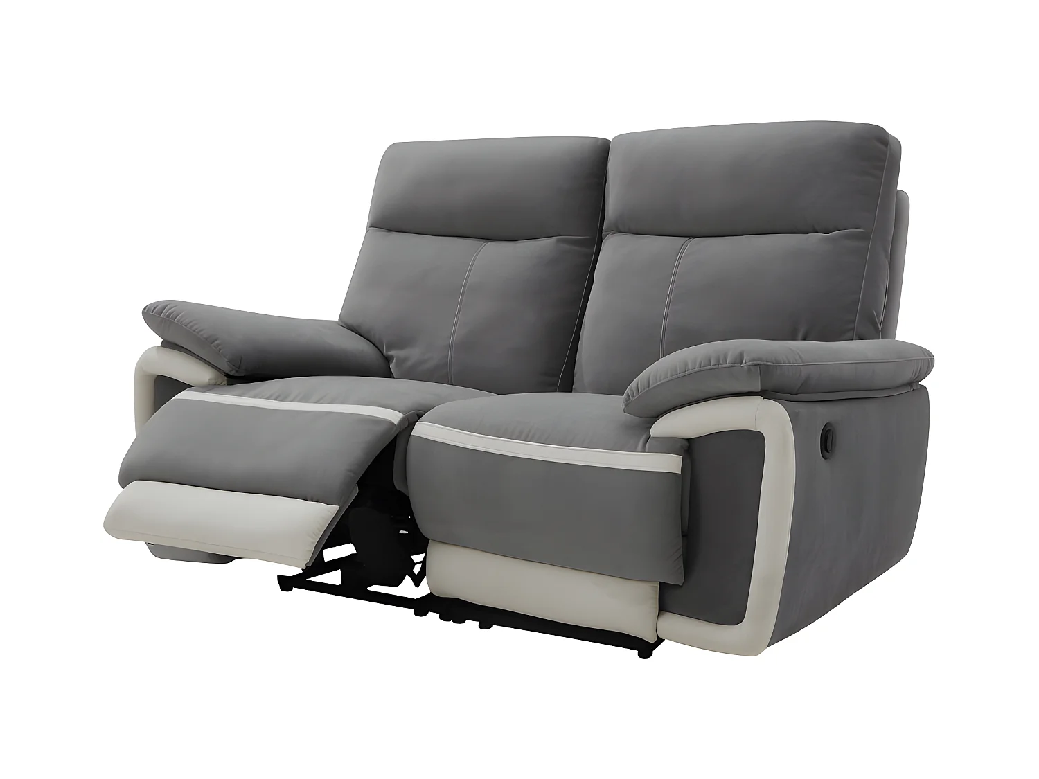 Sofás 3+2 places relax eléctrico de terciopelo METTI - Gris y bandas crudo