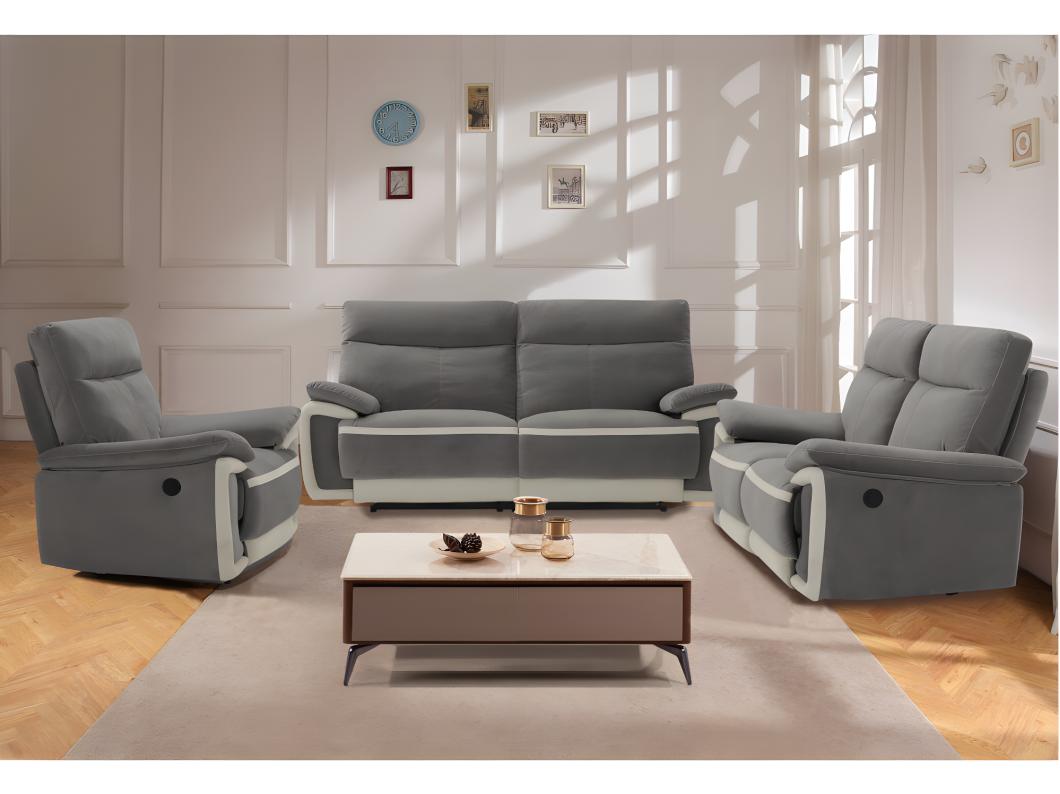 Couchgarnitur mit elektrischer Relaxfunktion 3+2+1 - Samt - Grau - METTI