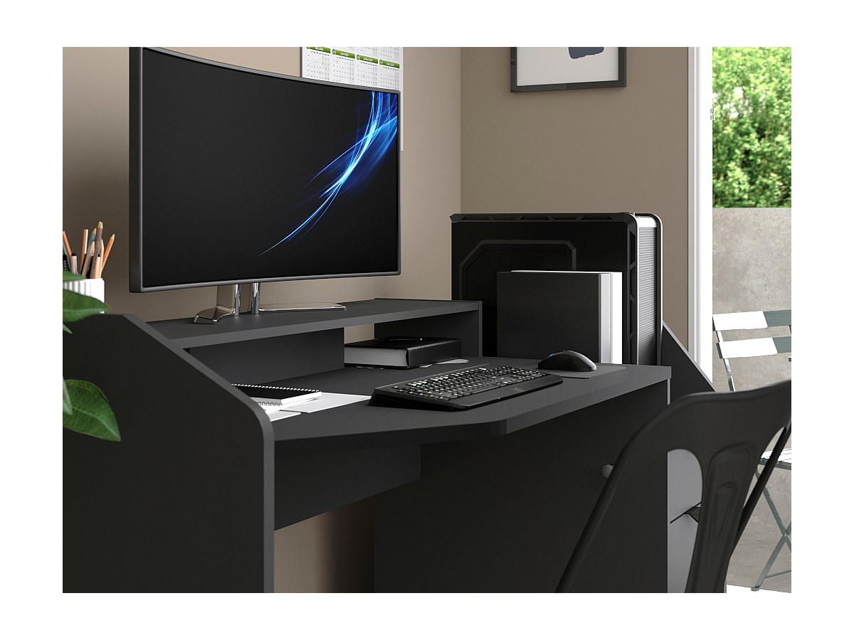 Gaming-Schreibtisch mit 1 Schublade und 1 Tür in Schwarz. DIDO