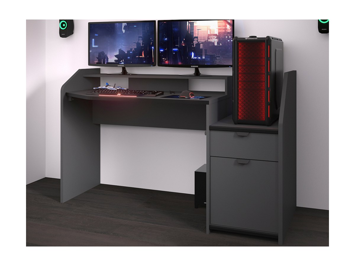 Gaming-Schreibtisch mit 1 Schublade und 1 Tür in Schwarz. DIDO