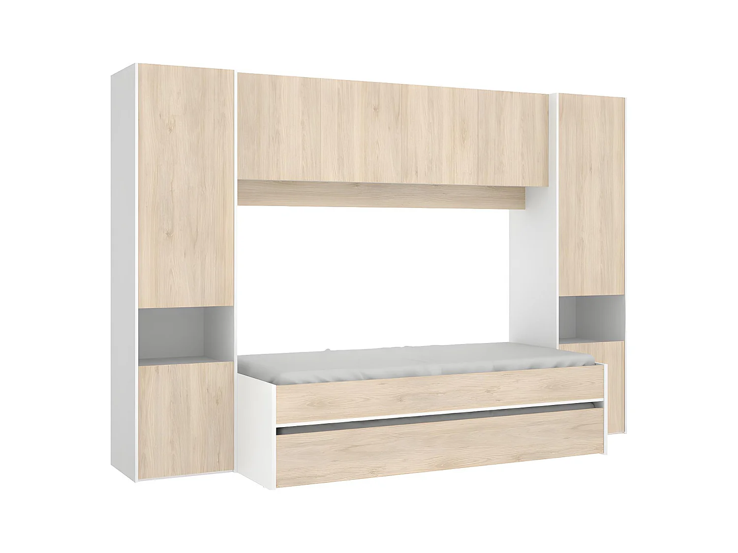 Uitschuifbed SELENA - 90 x 190 cm - Kleur: eiken en wit