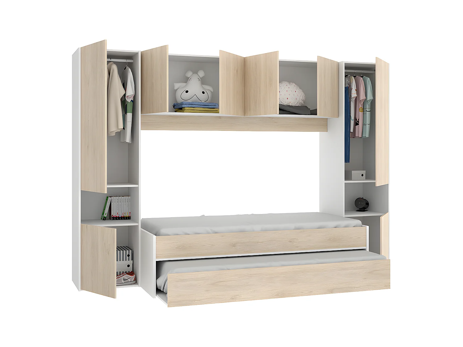 Uitschuifbed SELENA - 90 x 190 cm - Kleur: eiken en wit