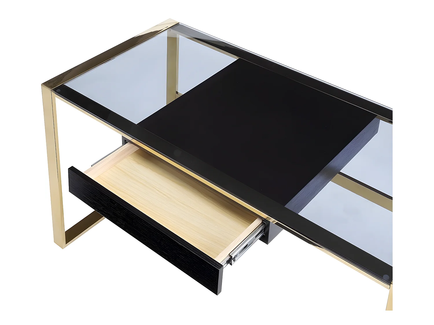 Bureau SALI - 1 lade - Gehard glas en staal - Zwart en goudkleurig - van Pascal Morabito