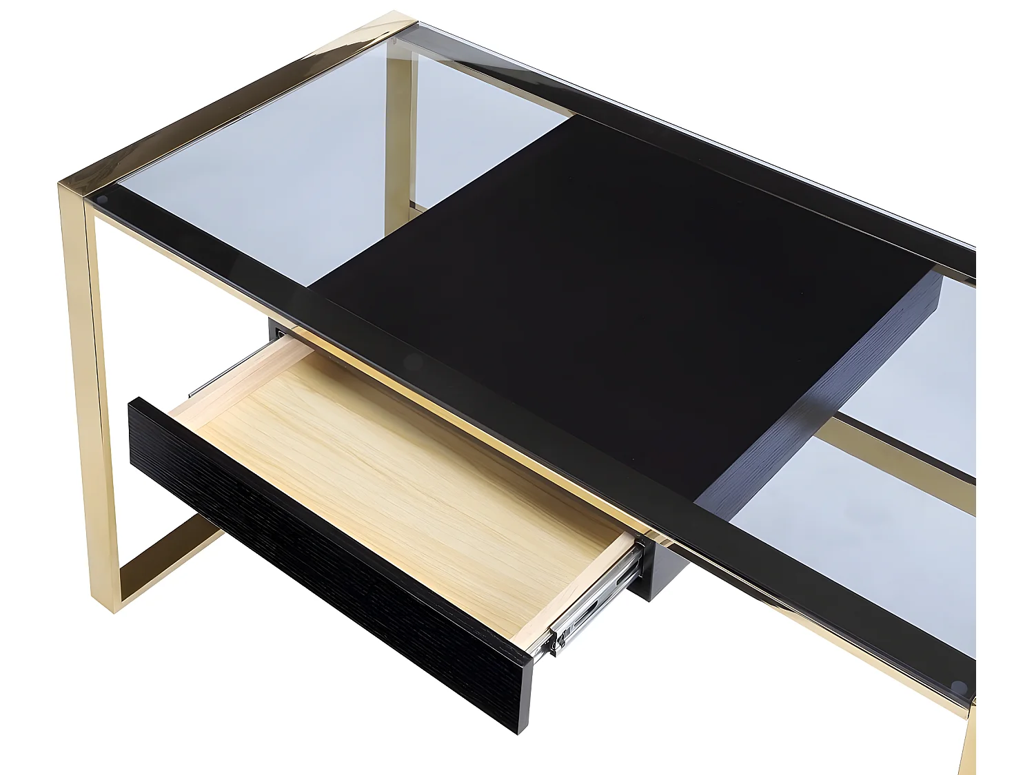 Bureau  avec 1 tiroir - Verre trempé et acier - Noir et doré - SALI de Pascal Morabito