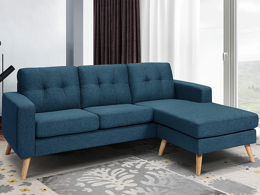 Canapé d'angle réversible en tissu bleu foncé BARTOLOME