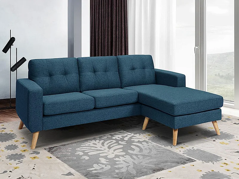 Canapé d'angle réversible en tissu bleu foncé BARTOLOME