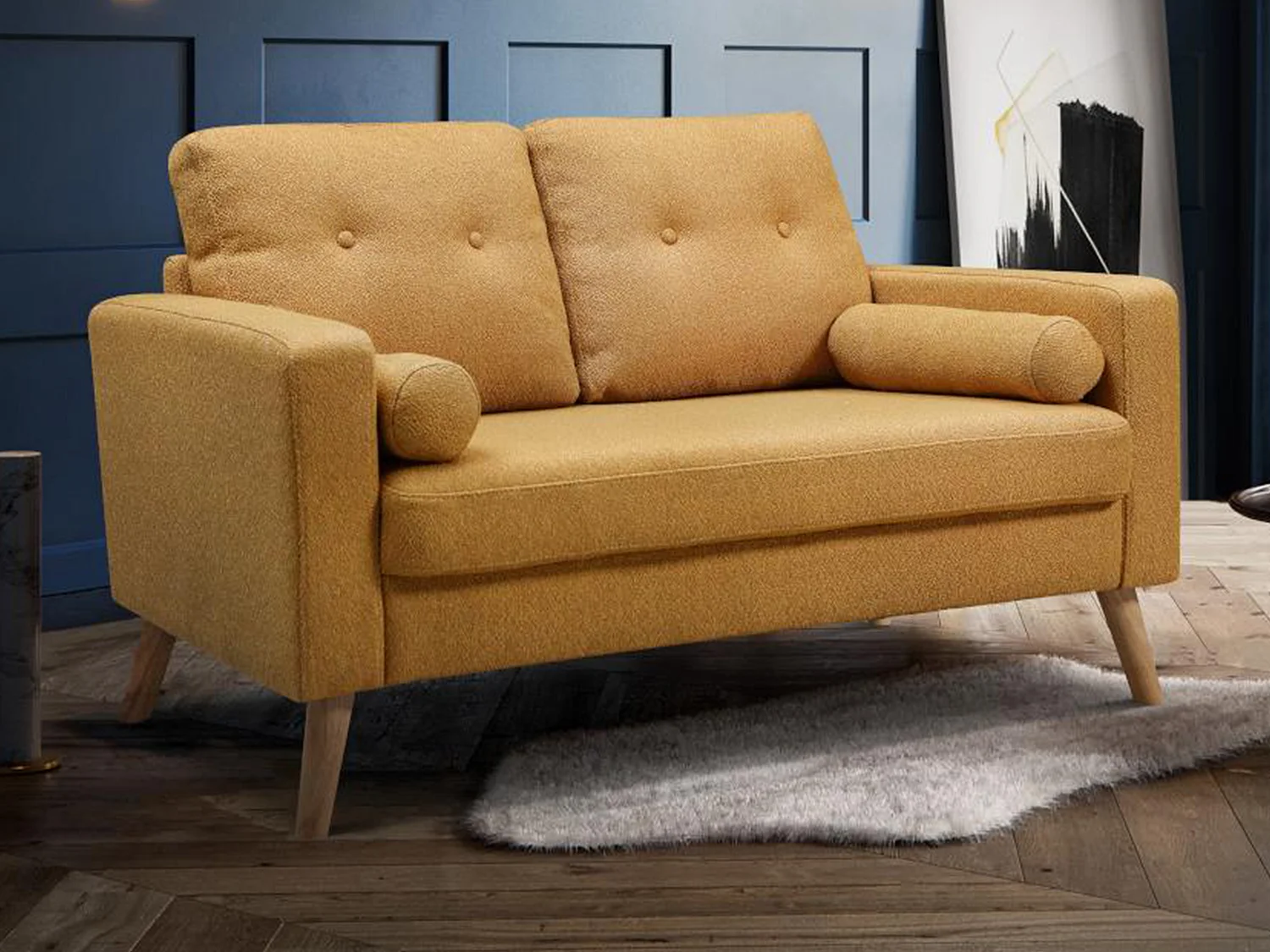 Sofa 2-Sitzer - Bouclé-Stoff - Gelb - TATUM