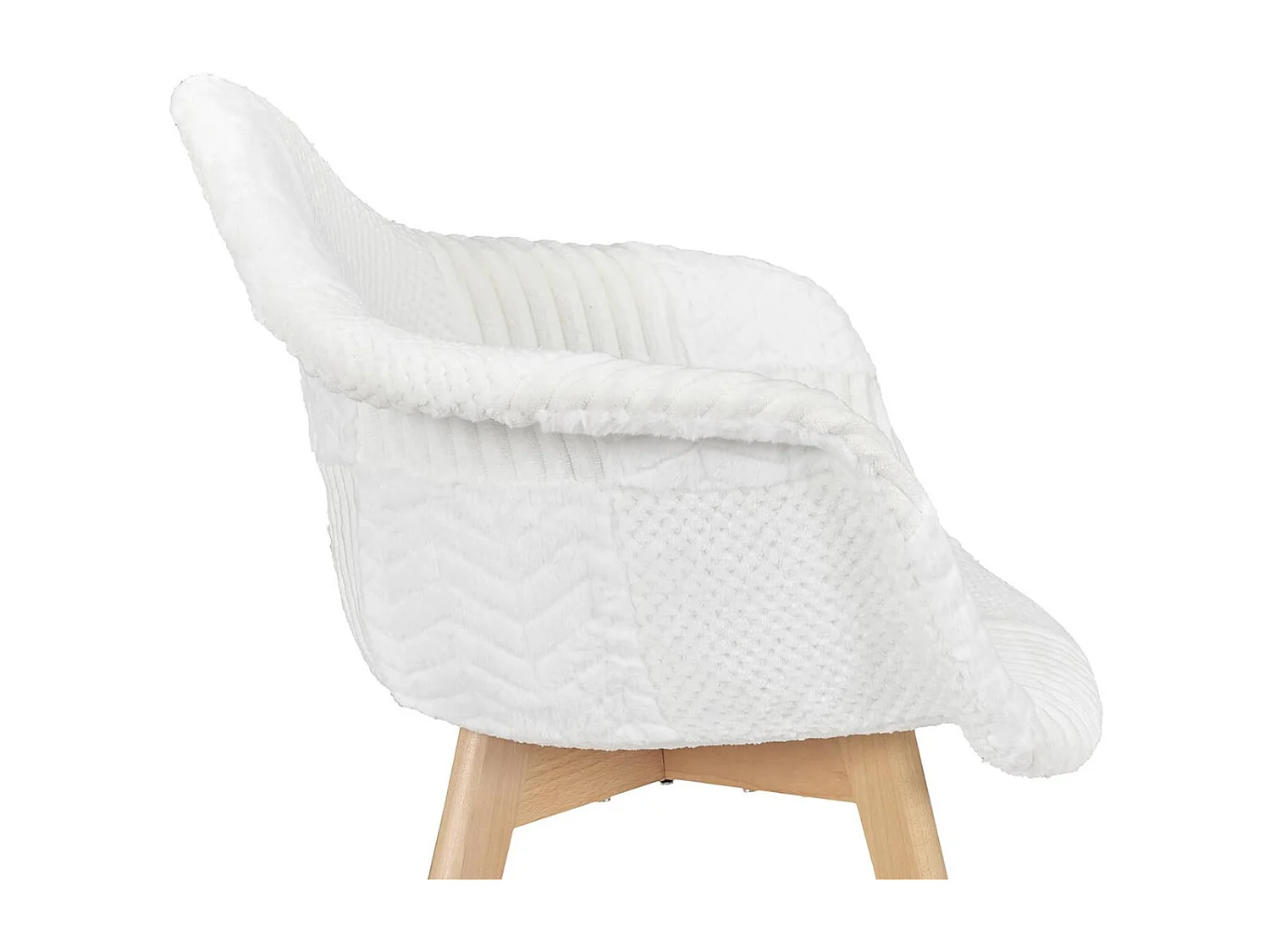 ROHAN - Lot de 4 Fauteuils Imitation Laine Motif Patchwork Blanc