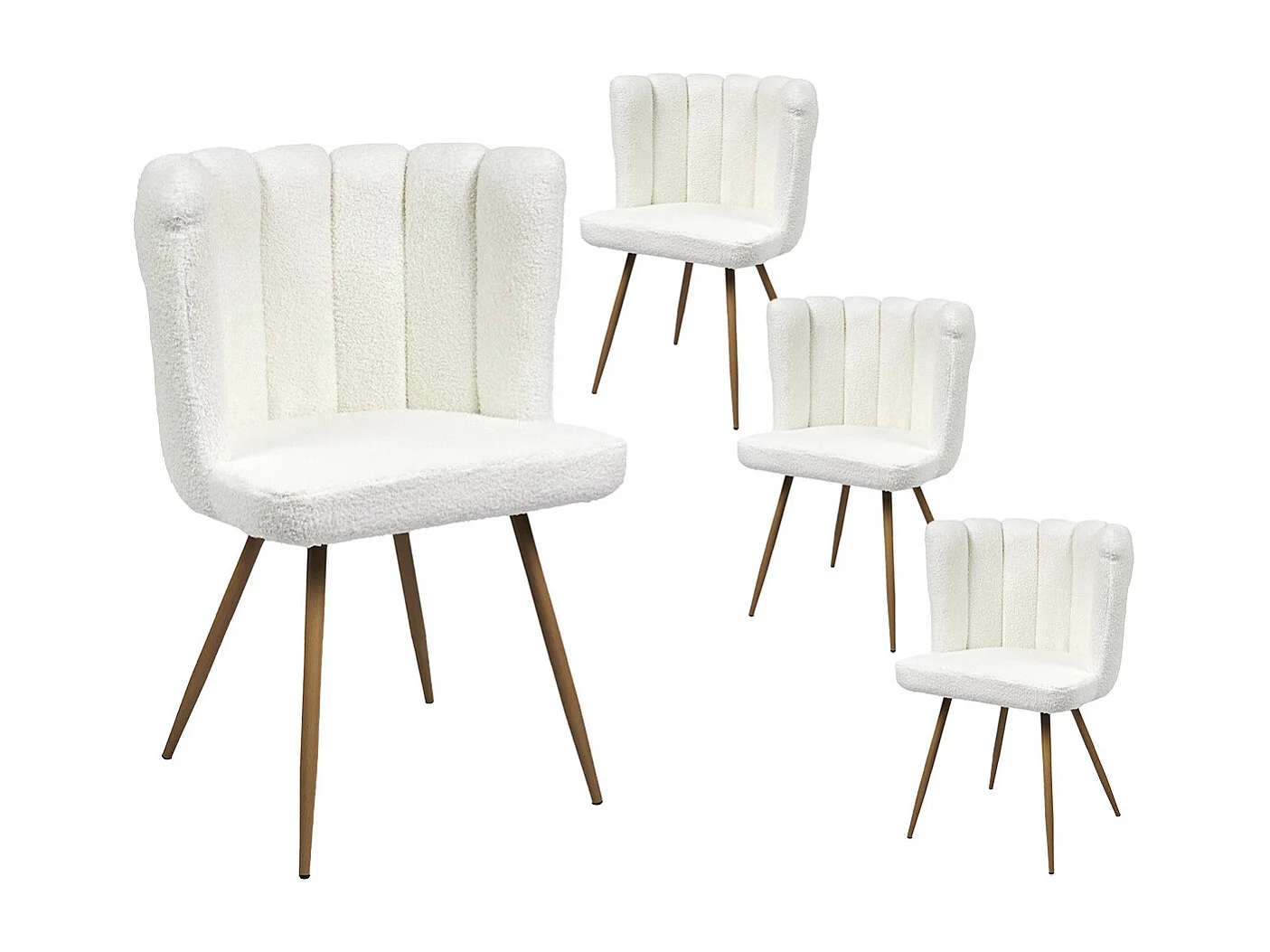 FJARD - Lot de 4 Fauteuils Blanc Tissu Bouclettes