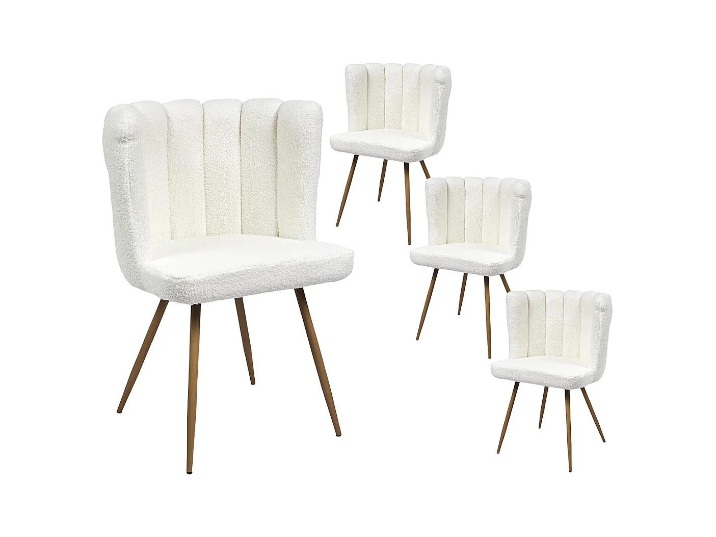 FJARD - Lot de 4 Fauteuils Blanc Tissu Bouclettes