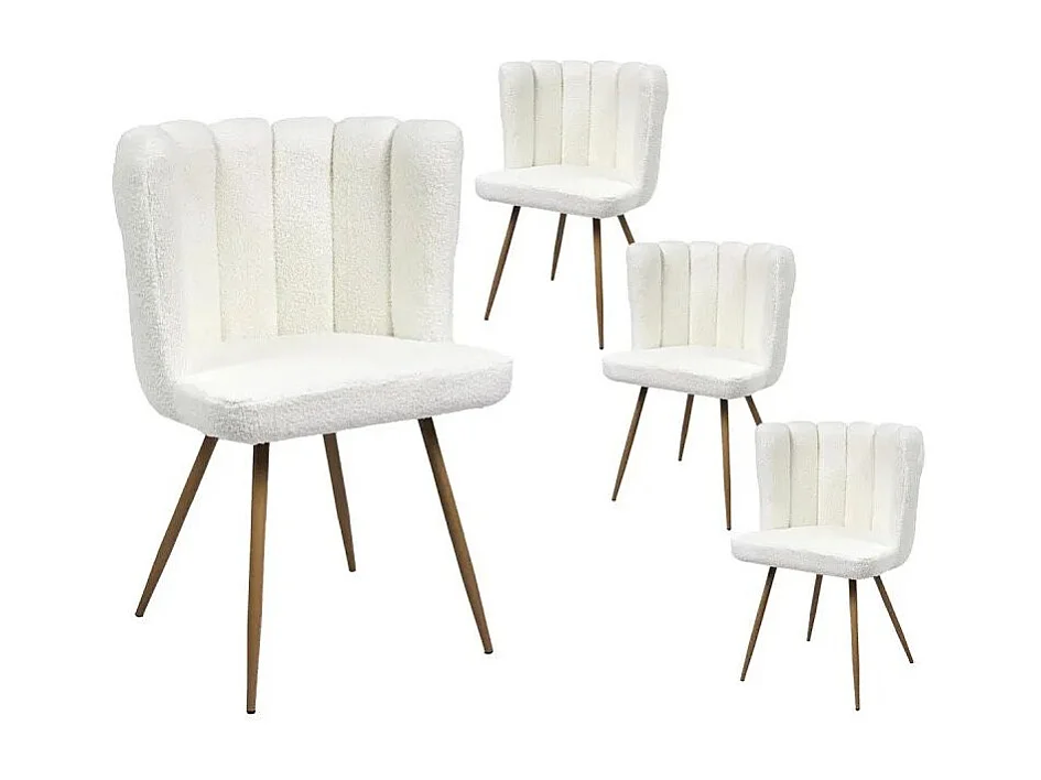 FJARD - Lot de 4 Fauteuils Blanc Tissu Bouclettes