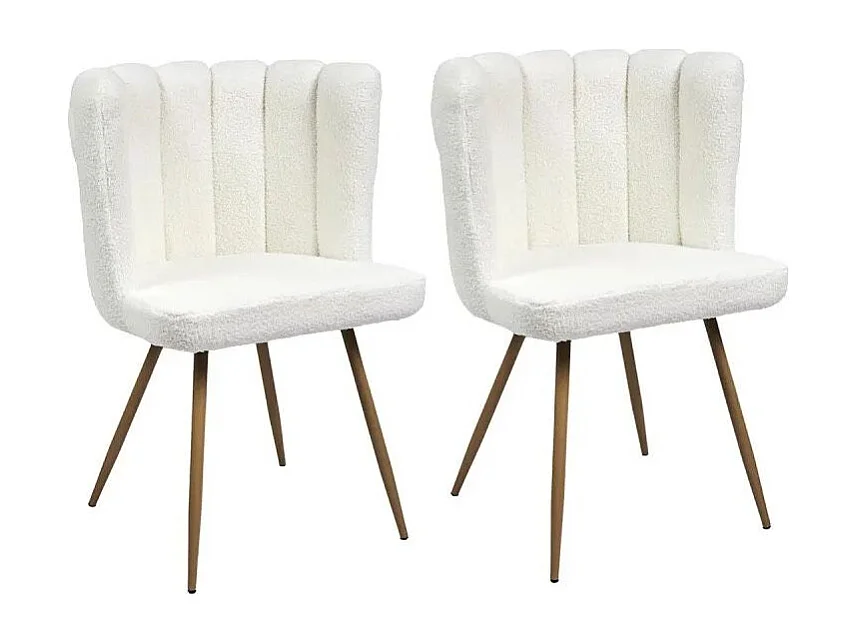 FJARD - Lot de 2 Fauteuils Blanc Tissu Bouclettes