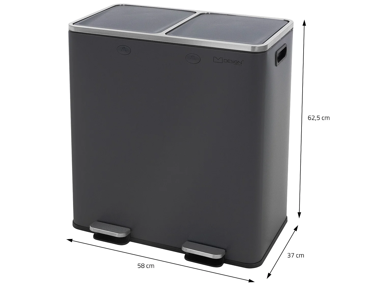 Poubelle cuisine à pédale tri des déchets 2 compartiments 2x30L anthracite 60L