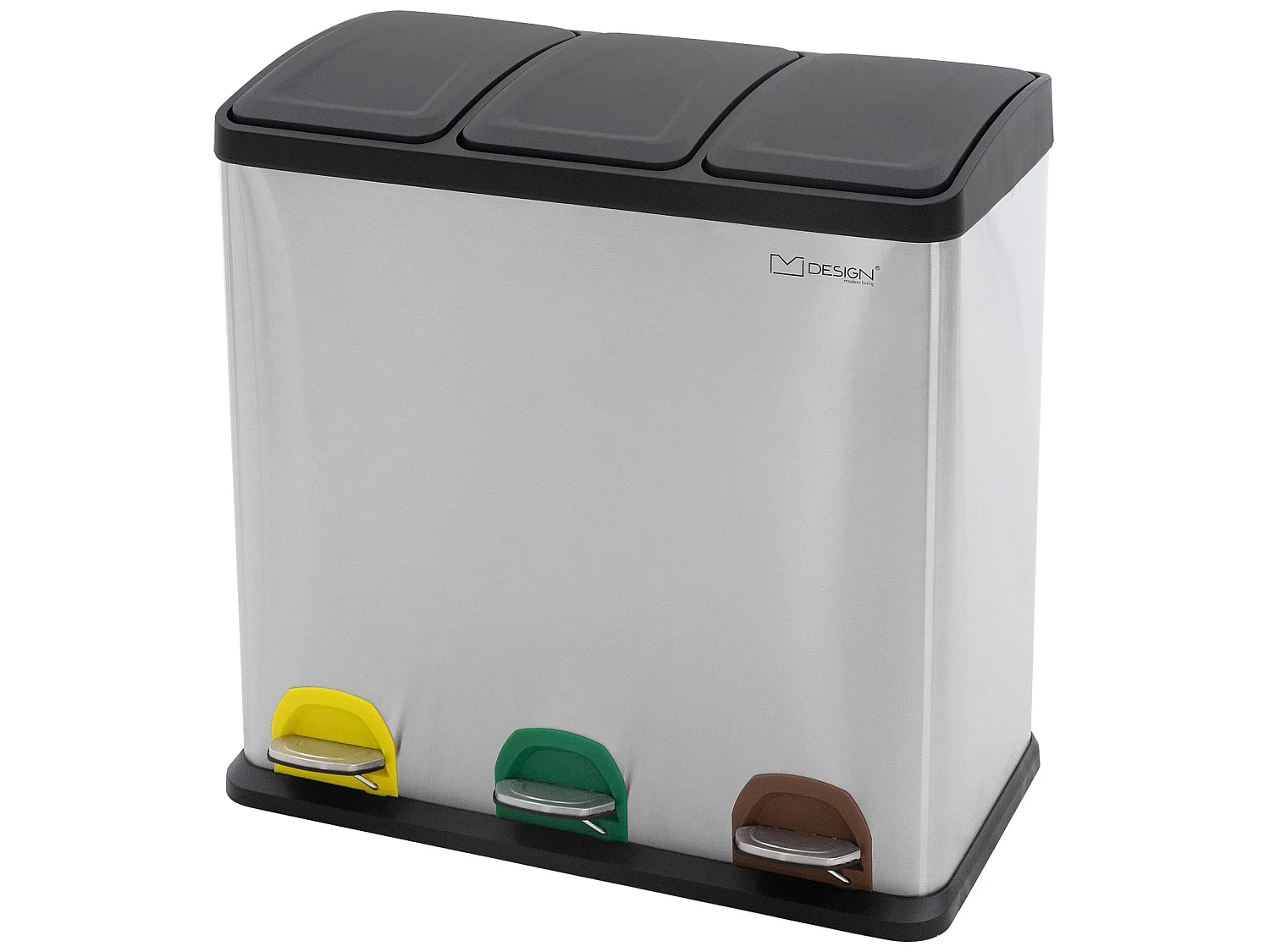 Poubelle cuisine à pédale tri des déchets avec 3 compartiments 3x20L argent 60L