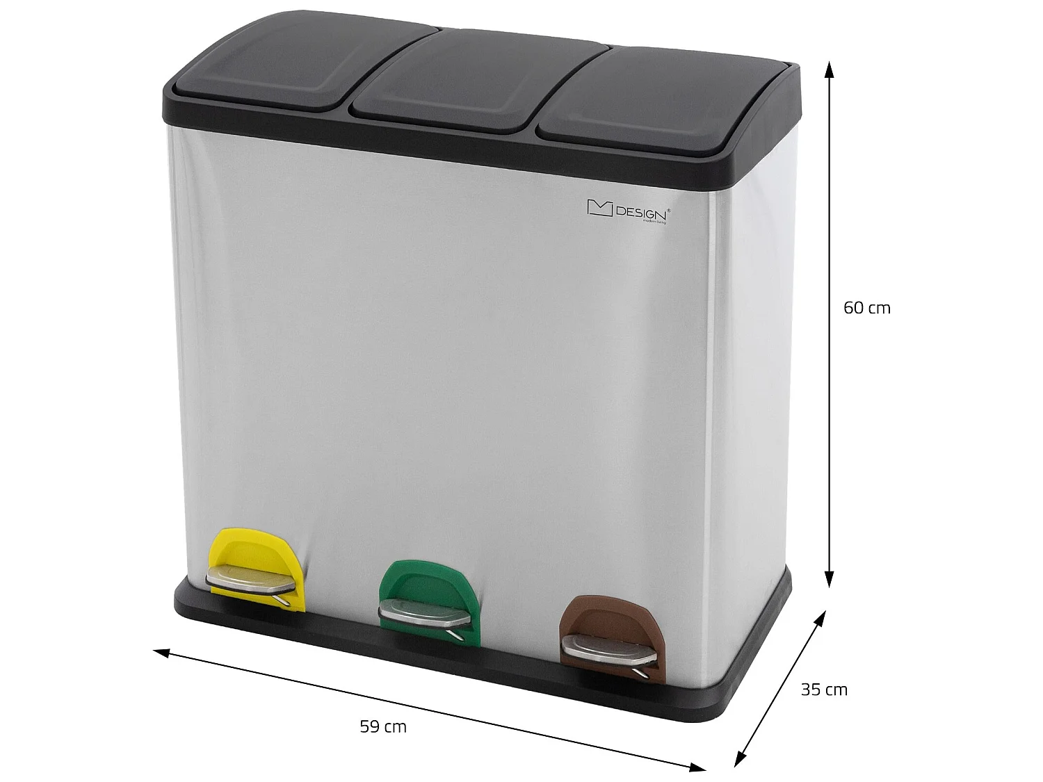 Poubelle cuisine à pédale tri des déchets avec 3 compartiments 3x20L argent 60L