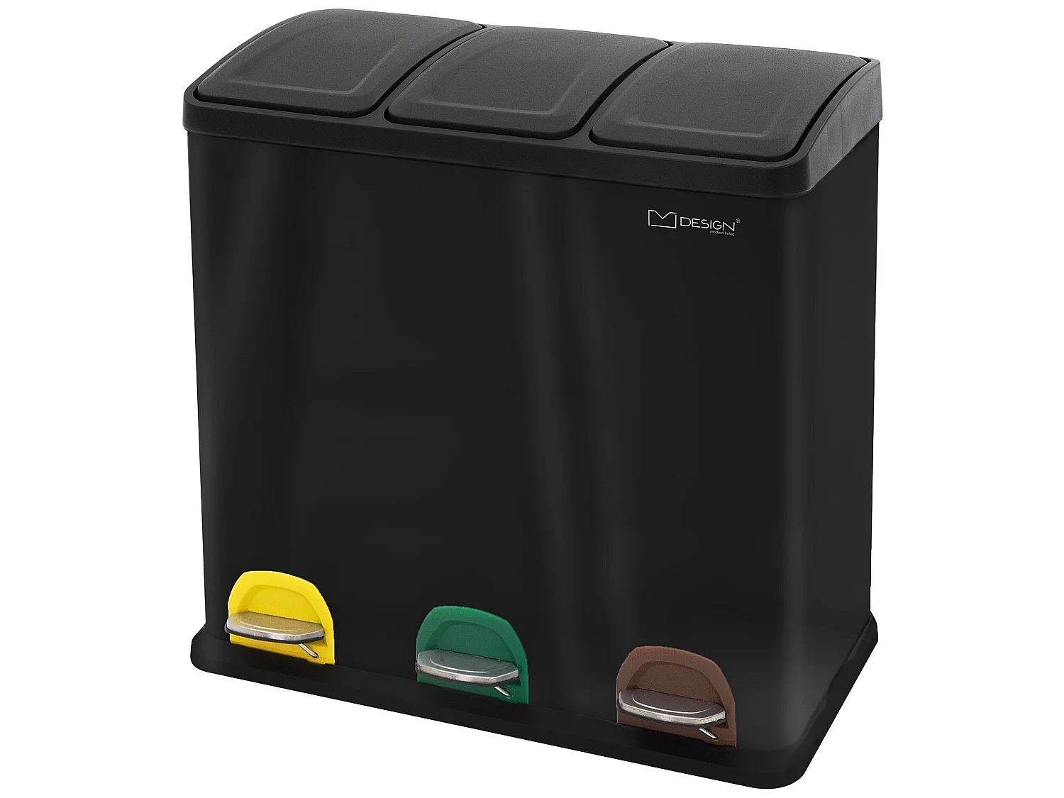 Poubelle cuisine à pédale tri des déchets avec 3 compartiments 3x20L noir 60L