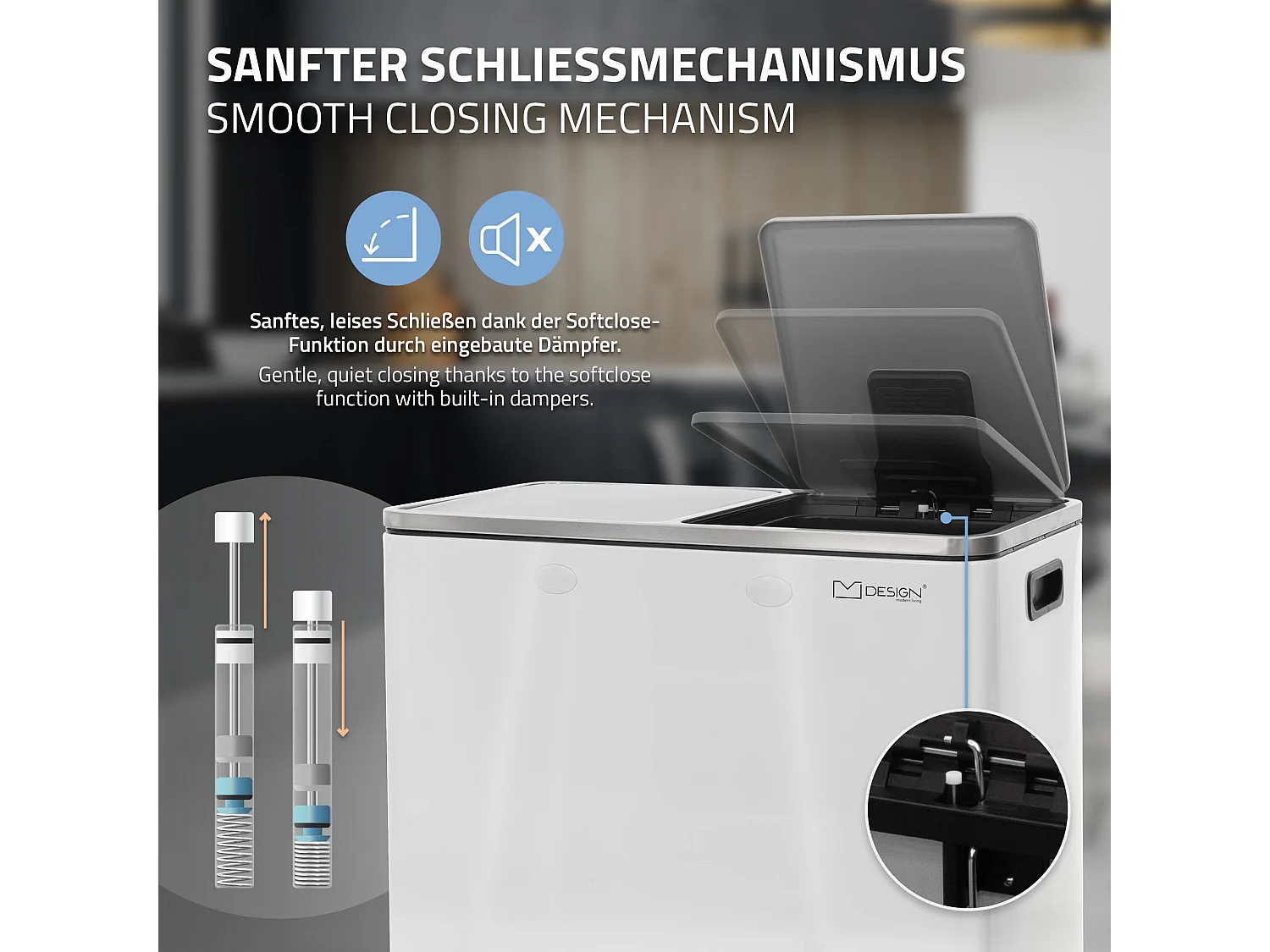 Poubelle double cuisine à pédale tri des déchets 2 compartiments 2x30L blanc 60L