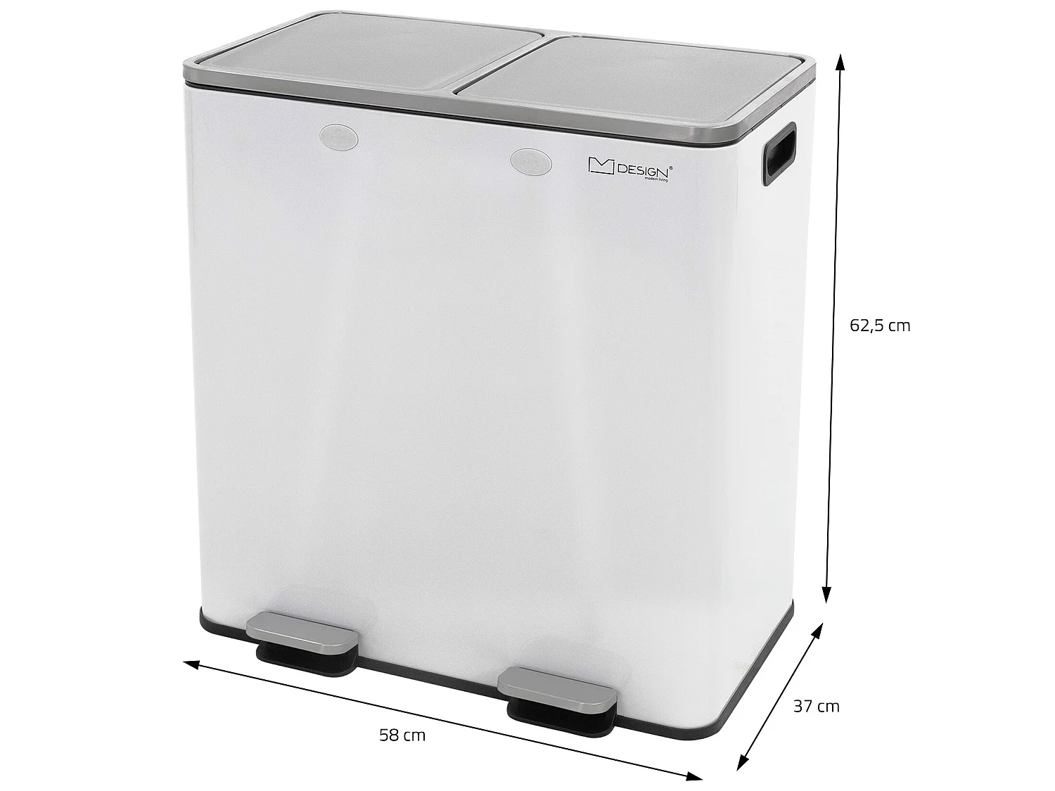 Poubelle double cuisine à pédale tri des déchets 2 compartiments 2x30L blanc 60L
