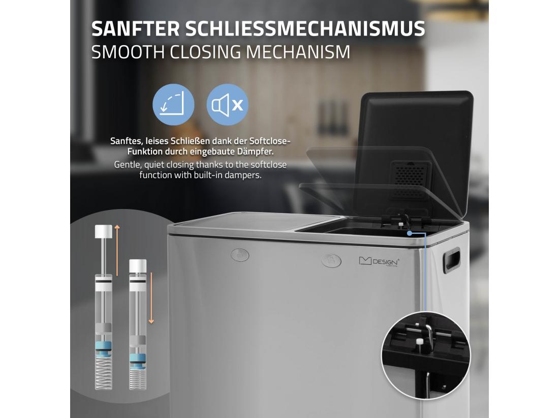 vente unique Poubelle double cuisine à pédale tri déchets ménagers 2 bacs 2x30L argent 60L