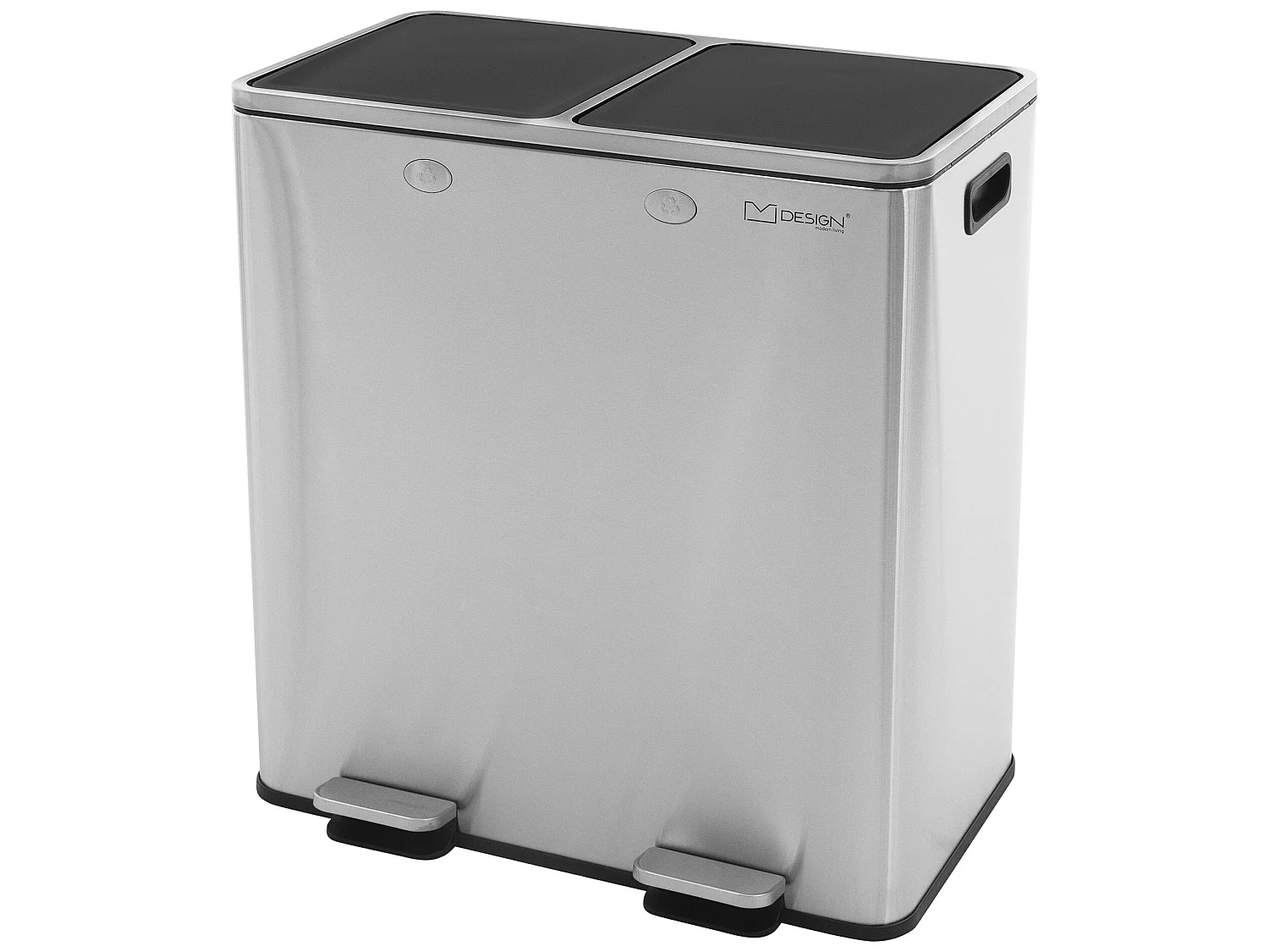 Poubelle double cuisine à pédale tri déchets ménagers 2 bacs 2x30L argent 60L