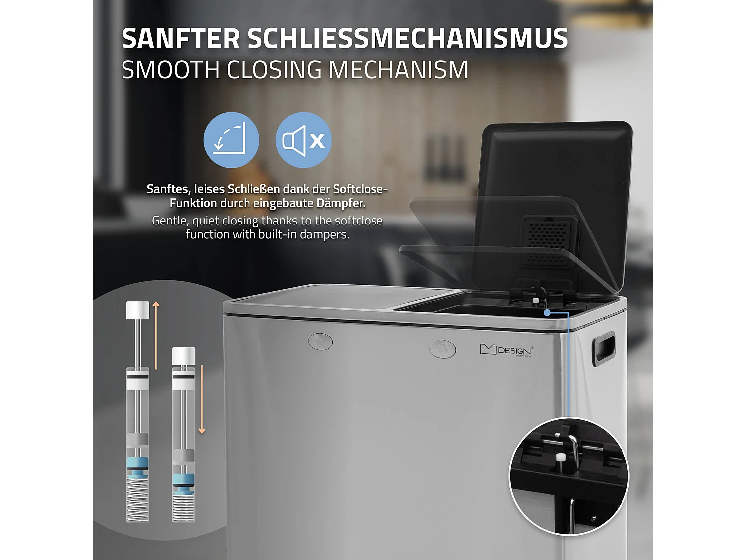 Poubelle double cuisine à pédale tri déchets ménagers 2 bacs 2x30L argent 60L