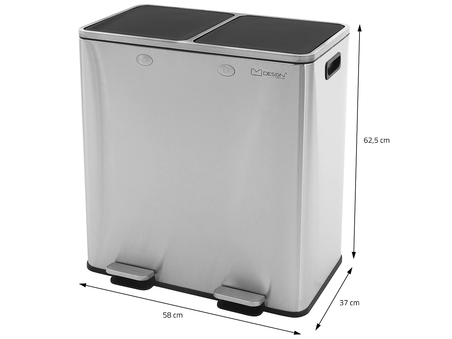 Poubelle double cuisine à pédale tri déchets ménagers 2 bacs 2x30L argent 60L