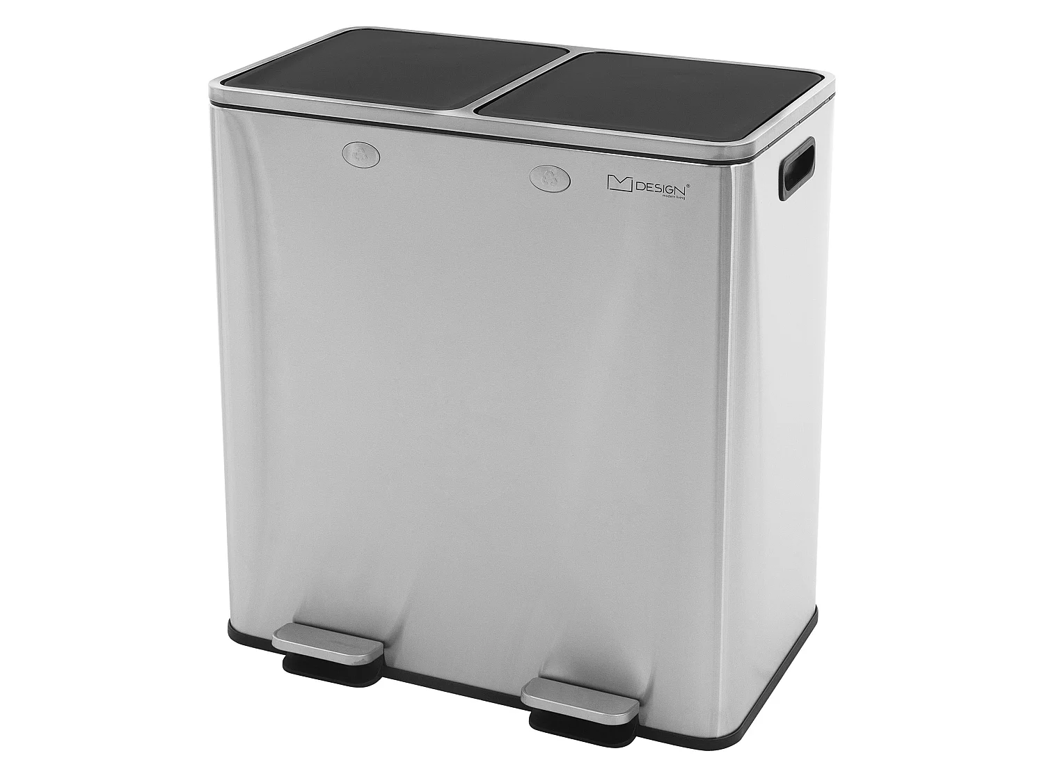 Poubelle double cuisine à pédale tri déchets ménagers 2 bacs 2x30L argent 60L