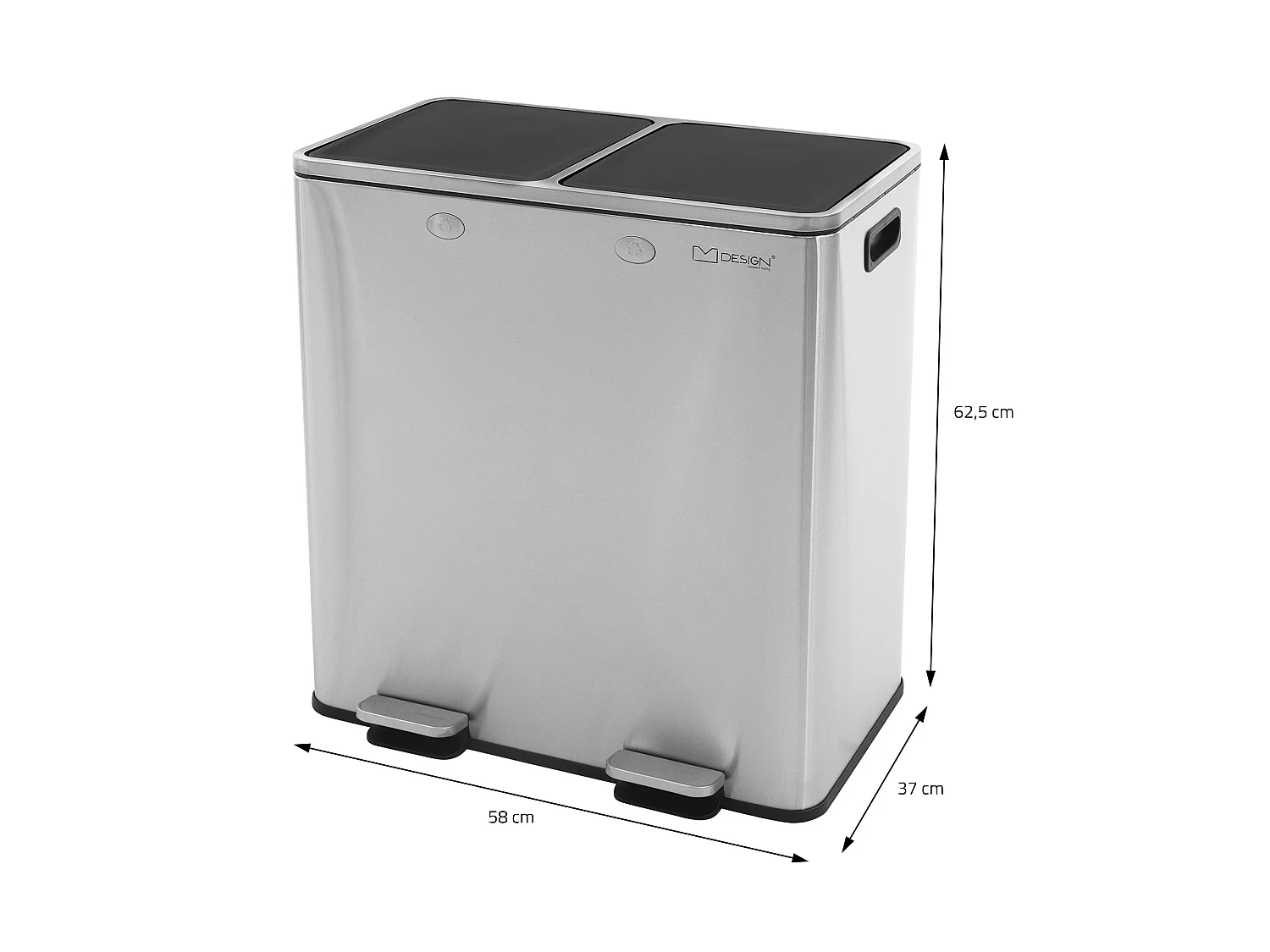 Poubelle double cuisine à pédale tri déchets ménagers 2 bacs 2x30L argent 60L