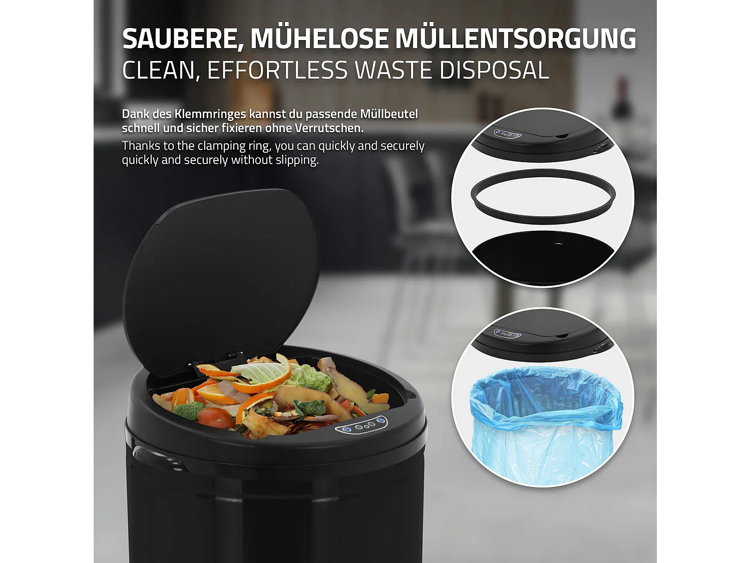 Pattumiera automatica con sensore cestino rifiuti spazzatura acciaio nero 30 L