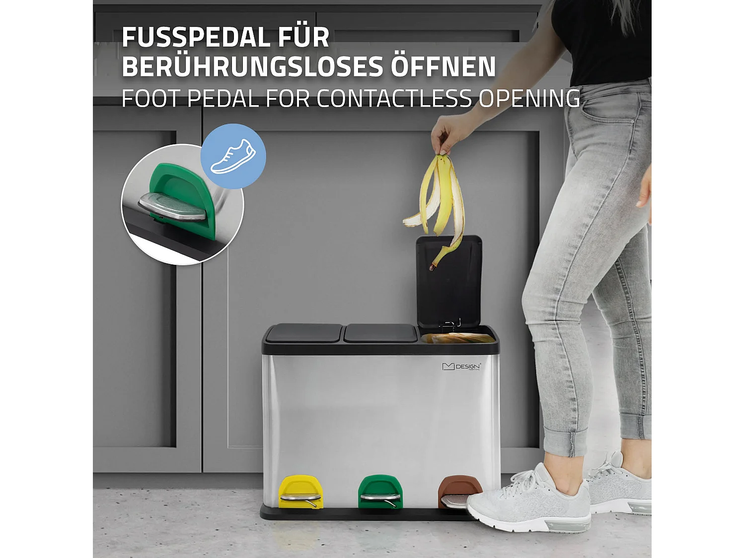 Pattumiera cestino acciaio argento raccolta differenziata con pedale 3x8L 24L