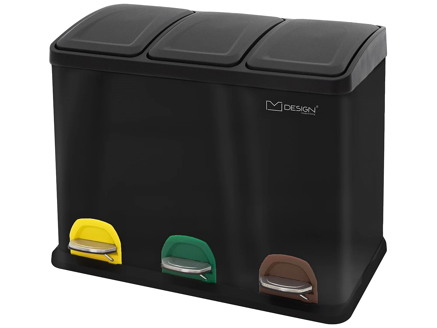 Poubelle triple cuisine à pédale tri déchets ménagers 3 bacs 3x8 L noir 24L