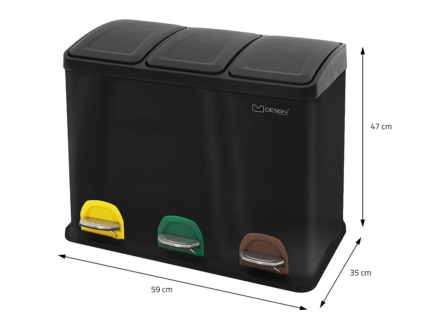 Cestino per rifiuti raccolta differenziata 3x15L pattumiera con pedali nero 45L