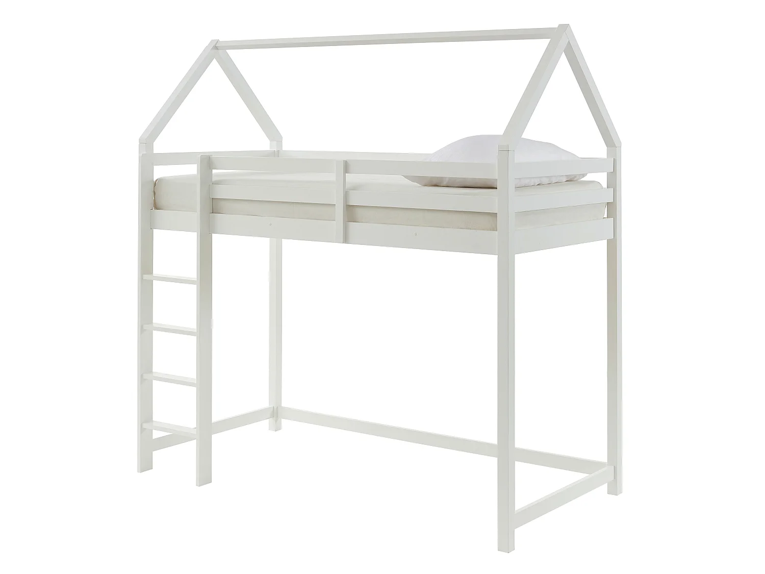 Hoogslaper 90 x 190 cm - Massief grenen - Wit + matras + dekbed + hoofdkussen - TARZIA