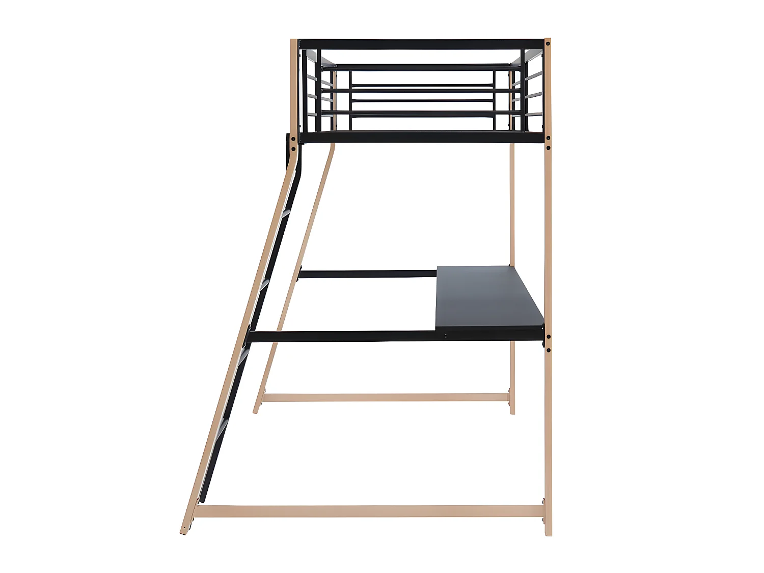 Lit mezzanine 90 x 190 cm avec bureau - Métal - Noir et naturel + matelas + couette + oreiller - MALICIA