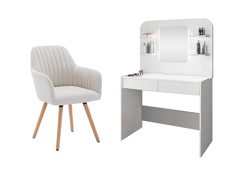 Coiffeuse Avec Miroir à LEDs - 5 Tiroirs, Couleur Beige - Dimensions L120 X P55 X H142.6 Cm - Meuble De Salle De Bain Ou Chambre