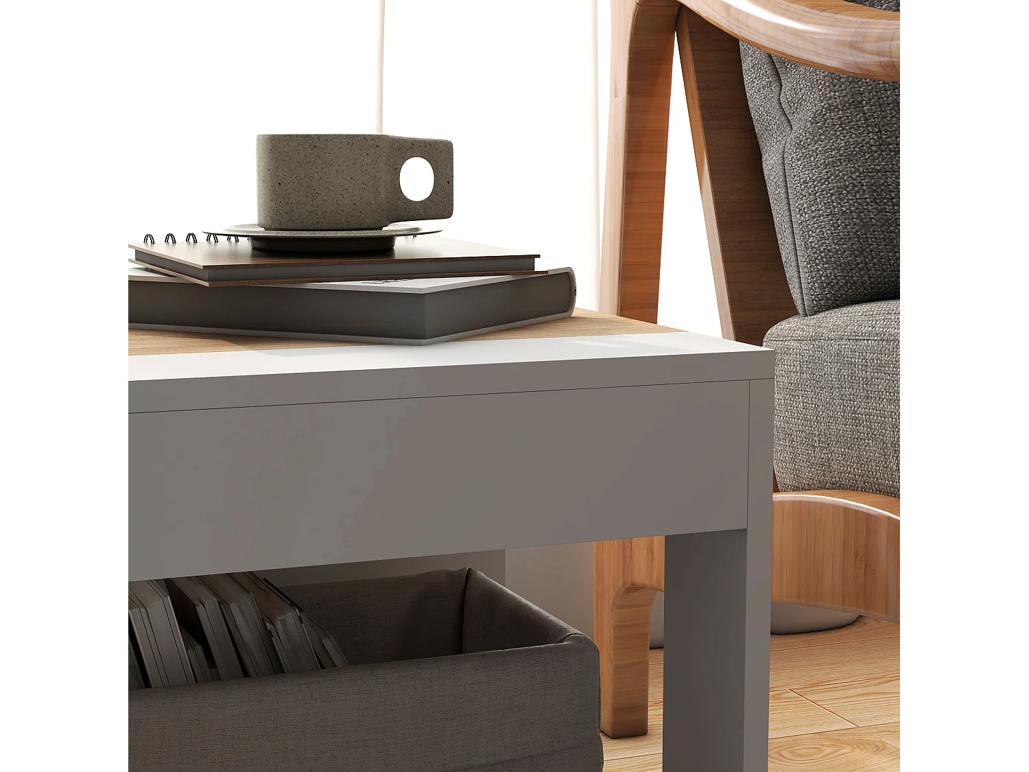 Lot de 2 tables basses bouts de canapé guéridons design panneaux blanc aspect chêne clair