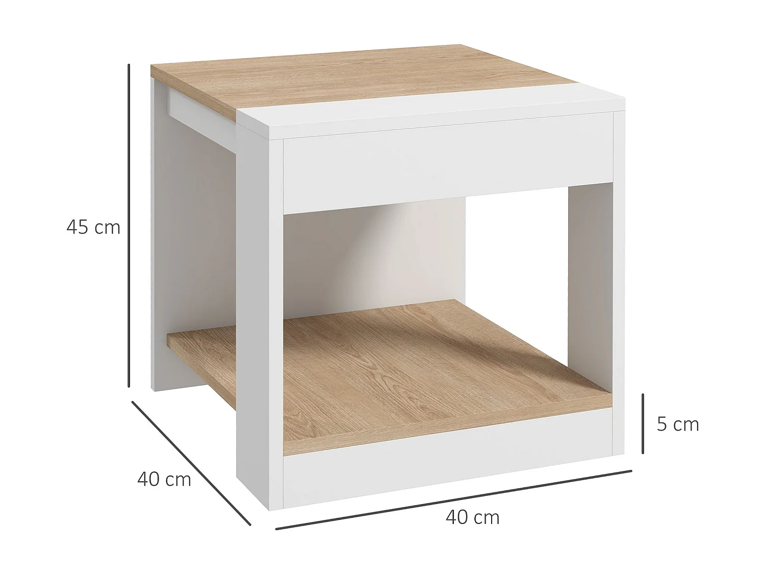 Lot de 2 tables basses bouts de canapé guéridons design panneaux blanc aspect chêne clair