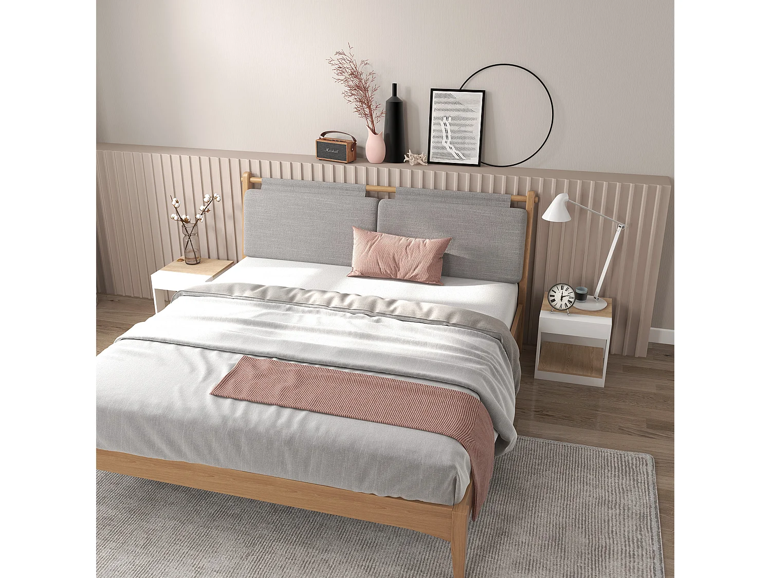 Lot de 2 tables basses bouts de canapé guéridons design panneaux blanc aspect chêne clair