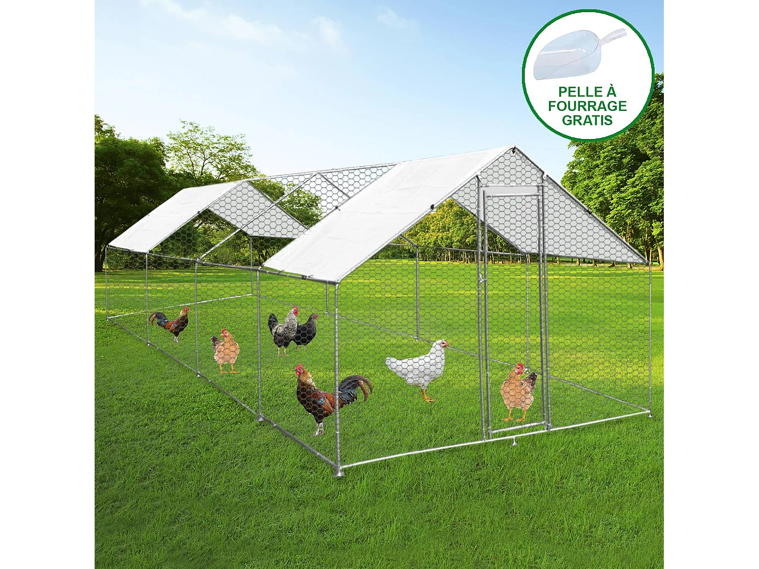 MonsterShop - Pollaio Recinzione Recinto per Capi Pollame Galline Polli Aia Animali Stia Gabbia con Tettoia Impermeabile 4x8x2m