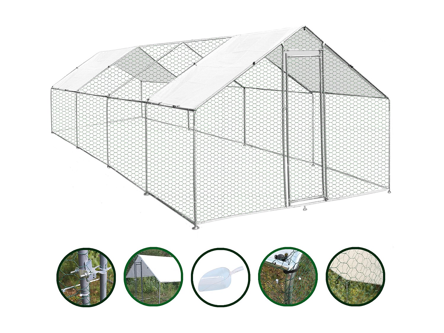 MonsterShop - Pollaio Recinzione Recinto per Capi Pollame Galline Polli Aia Animali Stia Gabbia con Tettoia Impermeabile 4x8x2m