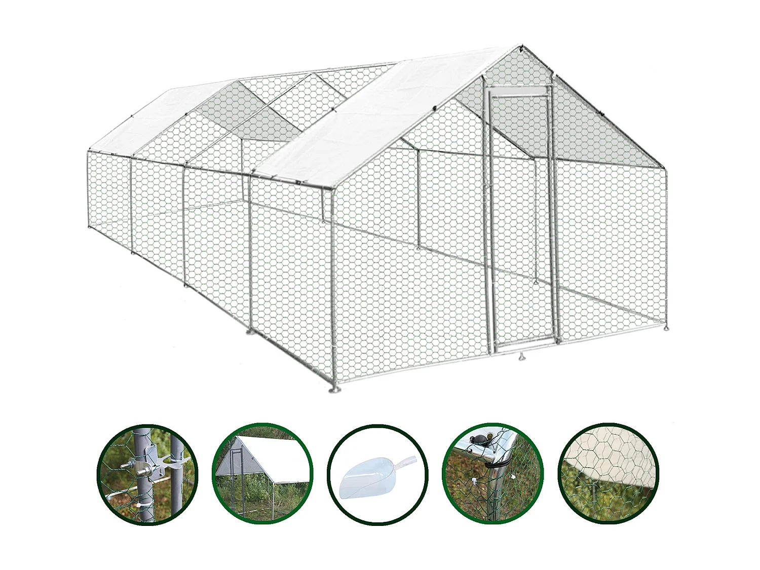Hühnerstall 3m x 8m x 2m Hühnerfreilauf Freilaufgehege Auslauf Hühnerkäfig UV Sonnendach Kleintierstall Hühnerhaus Freilauf Outdoor