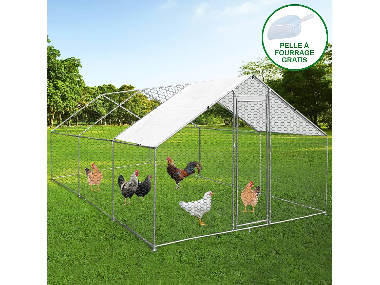 MonsterShop - Pollaio Recinzione Recinto per Capi Pollame Galline Polli Aia Animali Stia Gabbia con Tettoia Impermeabile 4x6x2m